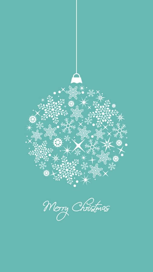 Merry Christmas Ornament With Snowflakes On Turquoise Background Wallpaper