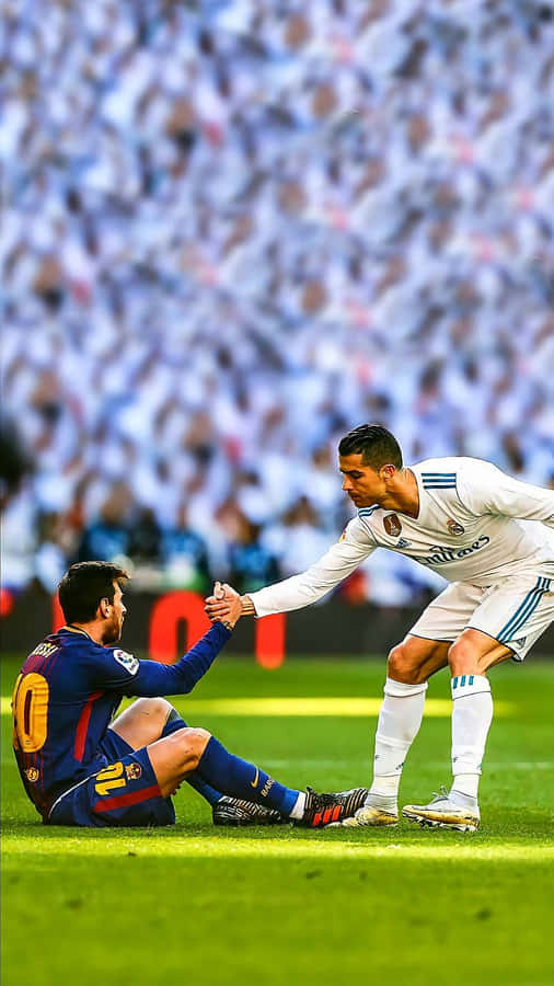 Messi Ronaldo Sportsmanship Moment4 K Wallpaper