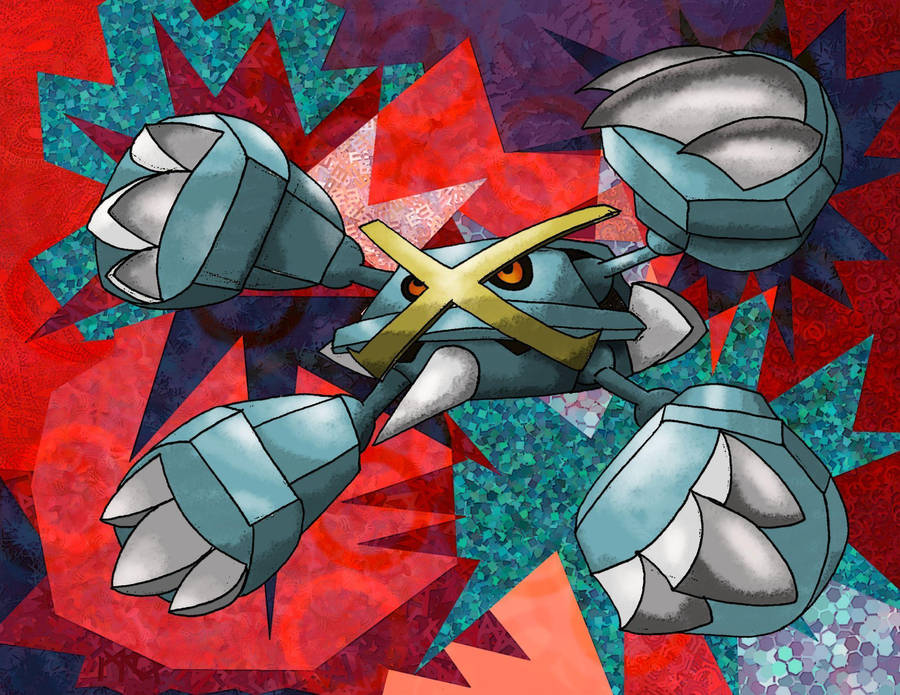 Metagross Mega Red Jagged Background Wallpaper