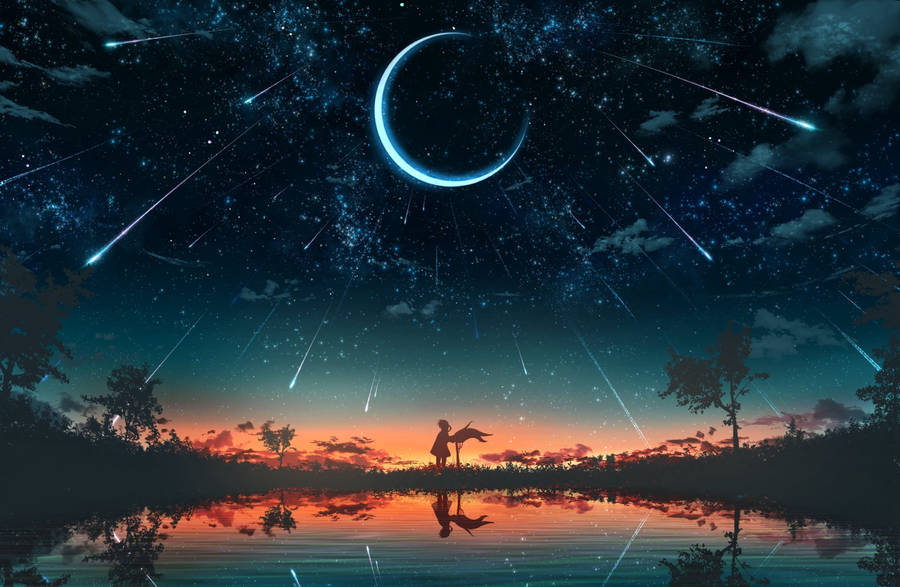 Meteor Shower Aesthetic Anime Scenery Wallpaper