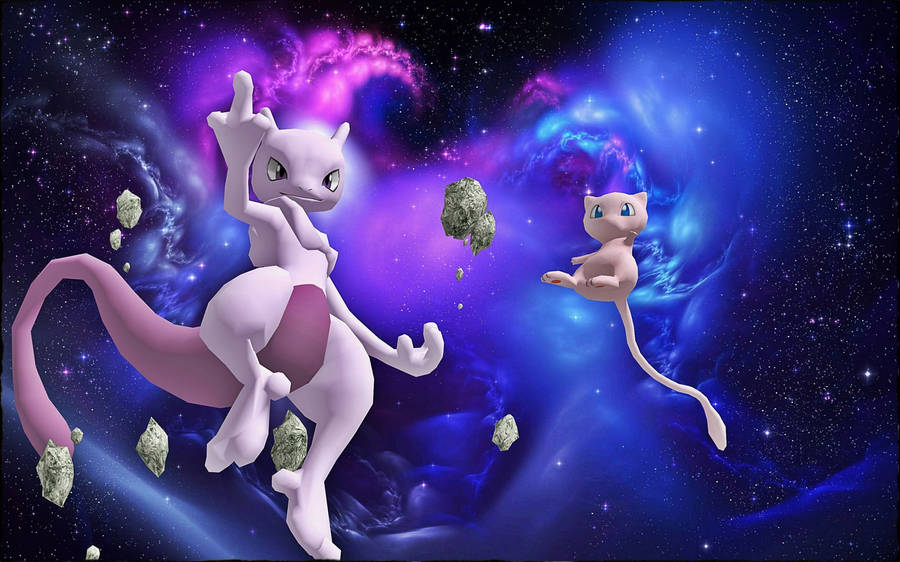 Mew & Mewtwo, Magical Pokémon From A Faraway Galaxy. Wallpaper