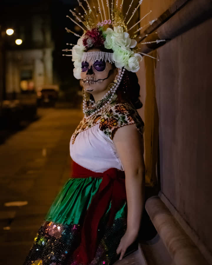 Mexican Woman With A La Calavera Face Painting Wallpaper