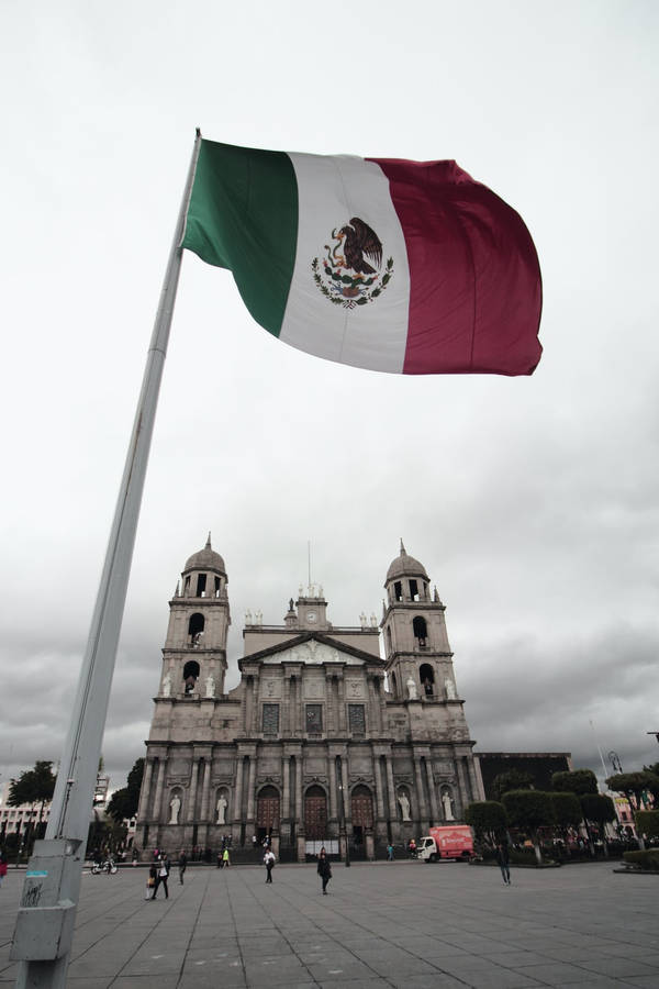 Mexico Flag In Front Of Church Wallpaper