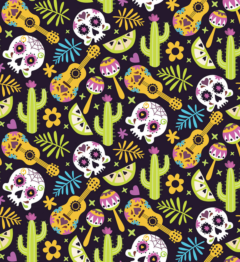 Mexico Skull-cacti-guitar Patterns Wallpaper