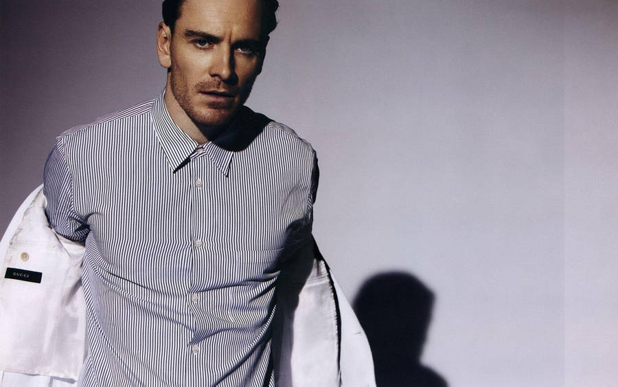 Michael Fassbender In Striped Shirt Wallpaper