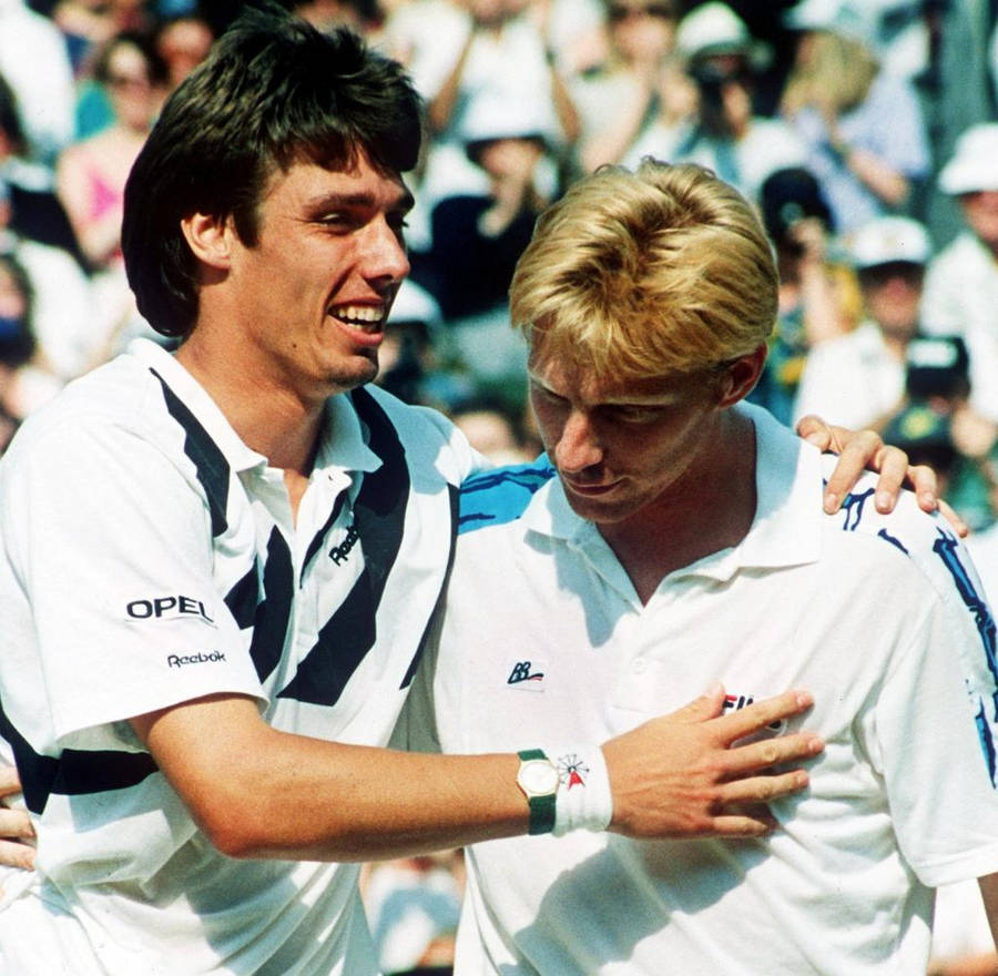 Michael Stich Holding Boris Becker Wallpaper