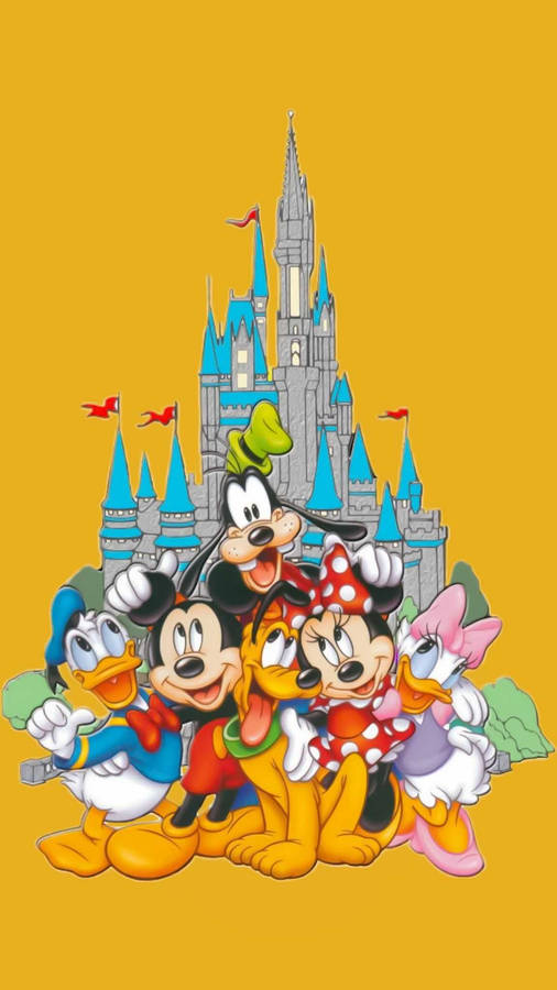 Mickey Mouse And Friends Disneyland Castle Wallpaper