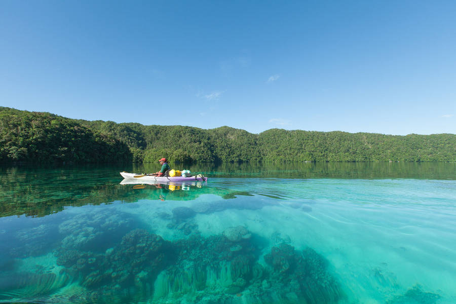 Micronesia Small Boat Cove Wallpaper