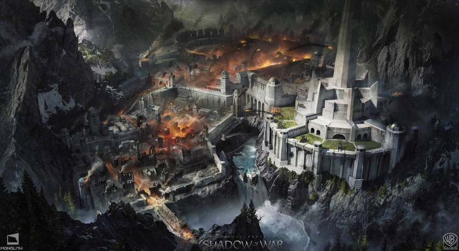 Middle Earth Shadow Of War Castle With Lava Wallpaper