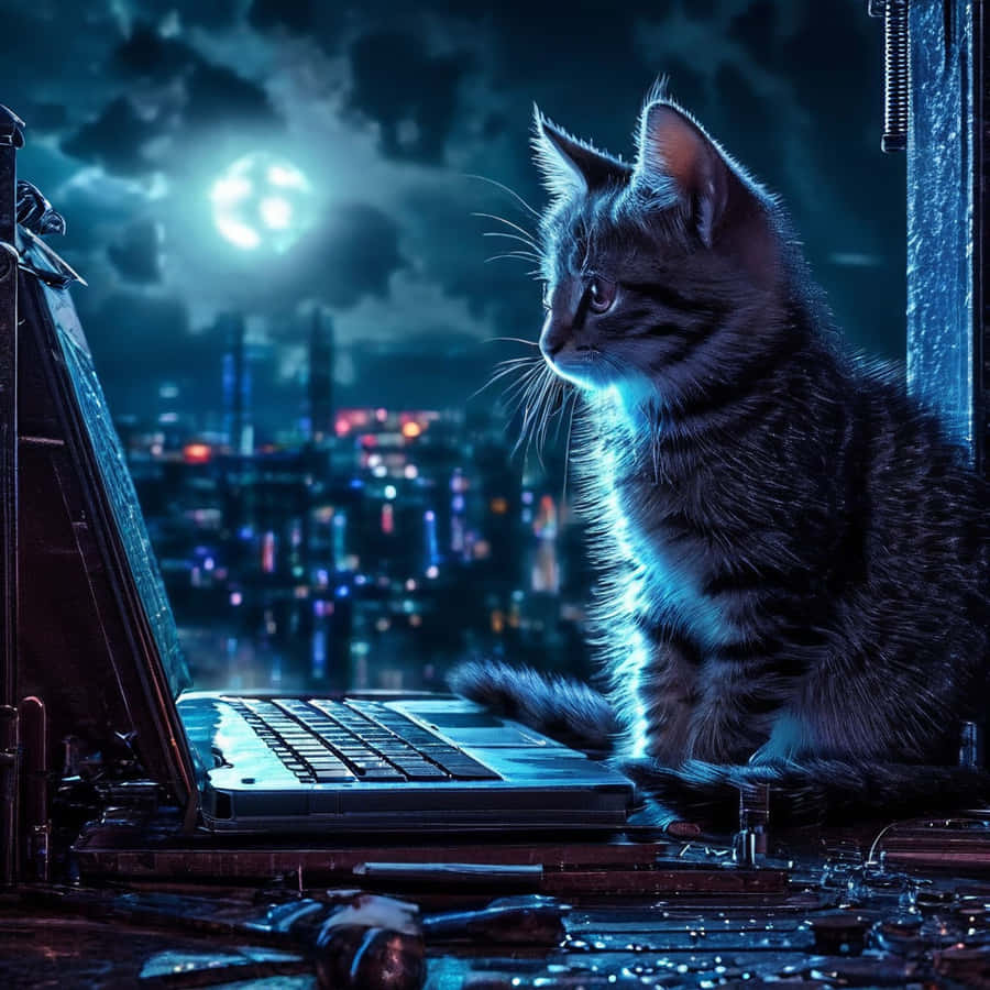 Midnight_ Typist_ Kitty Wallpaper