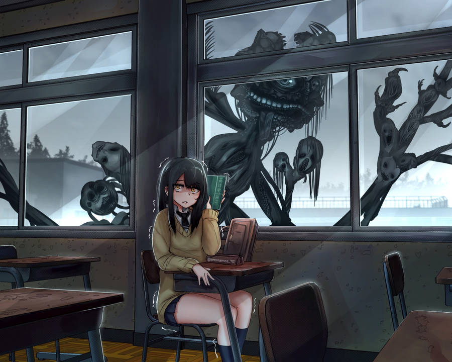 Mieruko Chan Monsters In Classroom Wallpaper