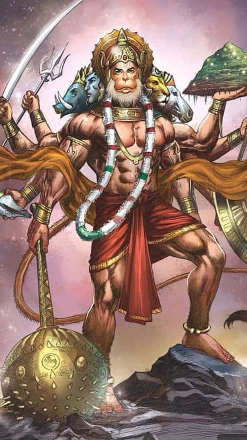 Mighty_ Hanuman_ Holding_ Mountain_ And_ Mace Wallpaper