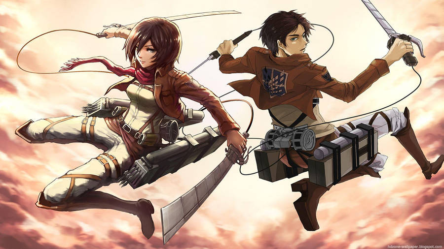 Mikasa Ackerman And Eren Flying Wallpaper