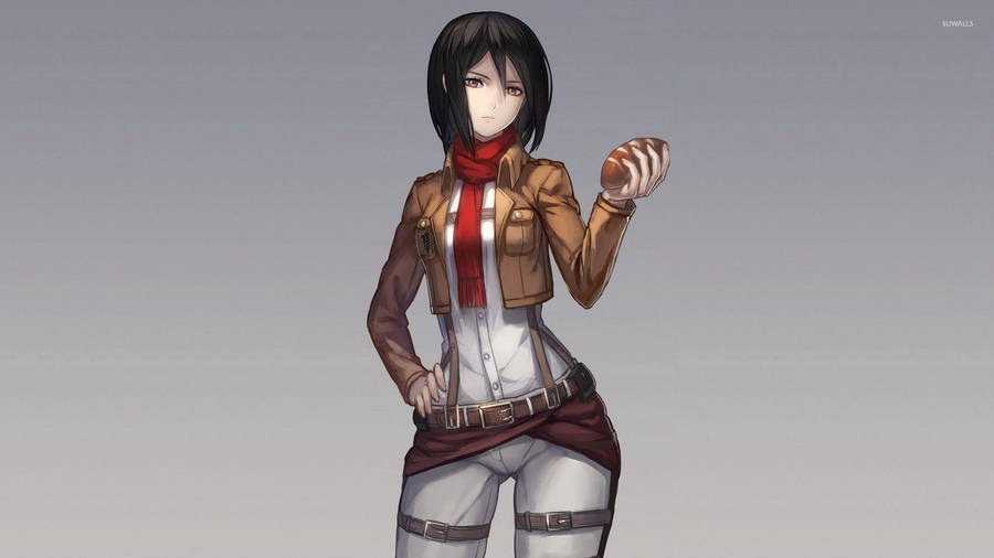 Mikasa Ackerman Holding Bread Wallpaper