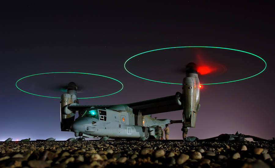 Military Helicopter Osprey Glowing Blades Wallpaper