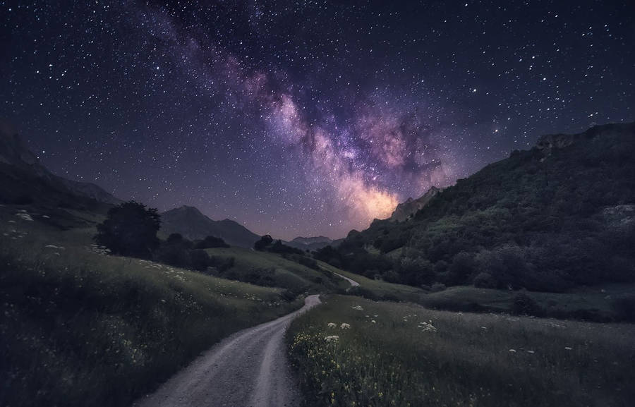 Milky Way Galaxy Narrow Road Wallpaper