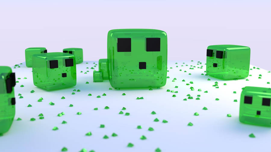 Minecraft 3d Creeper Slimes Wallpaper