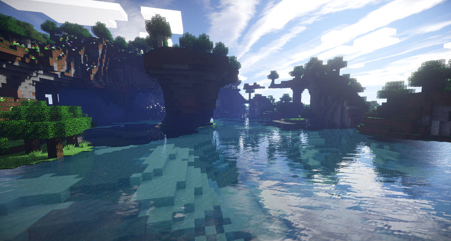 Minecraft Aesthetic Green Lake Forest Wallpaper