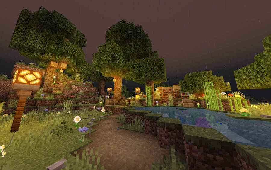 Minecraft Aesthetic Tree Park Wallpaper