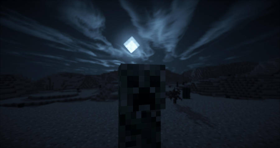 Minecraft Creeper At Night Wallpaper