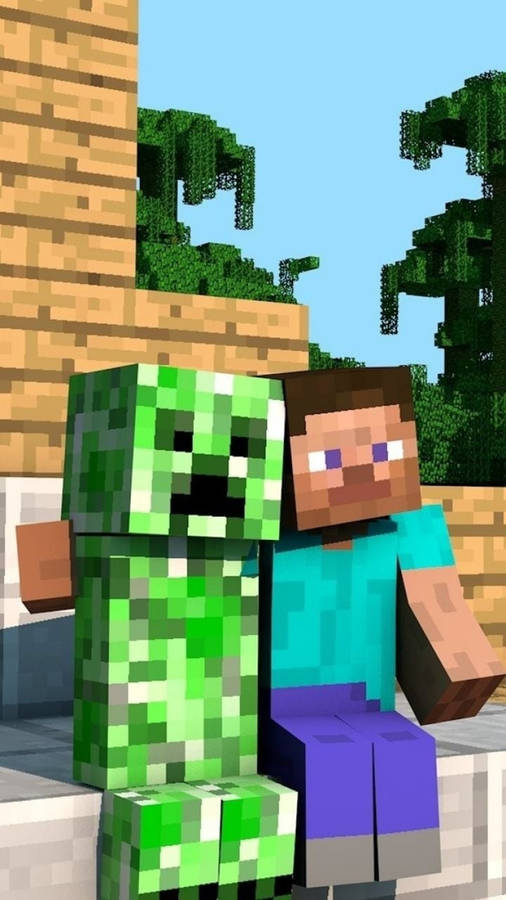 Minecraft Phone Steve And Creep Wallpaper