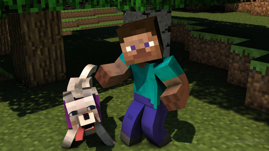 Minecraft Steve Playful Dog Wallpaper