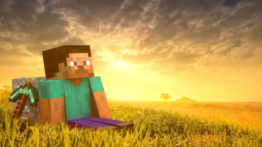 Minecraft Steve Sunset Wallpaper