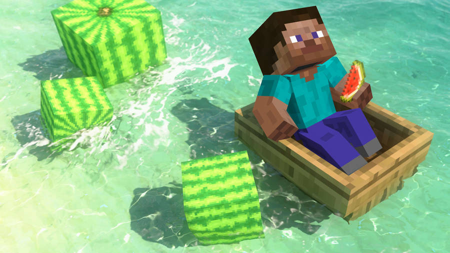 Minecraft Steve Watermelons Wallpaper