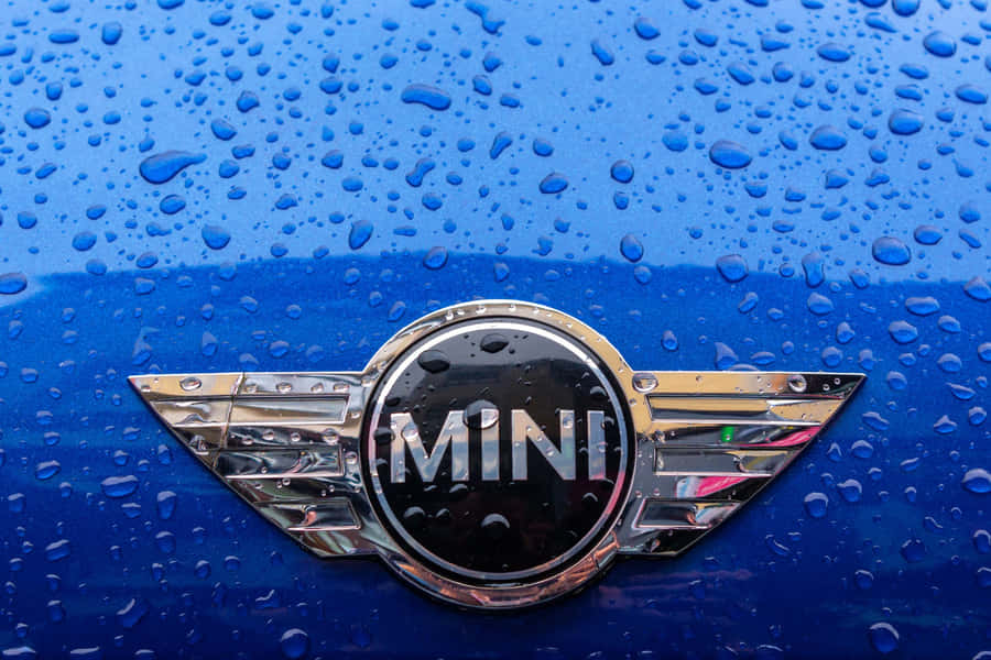 Mini Cooper Logo Raindrops Blue Background Wallpaper