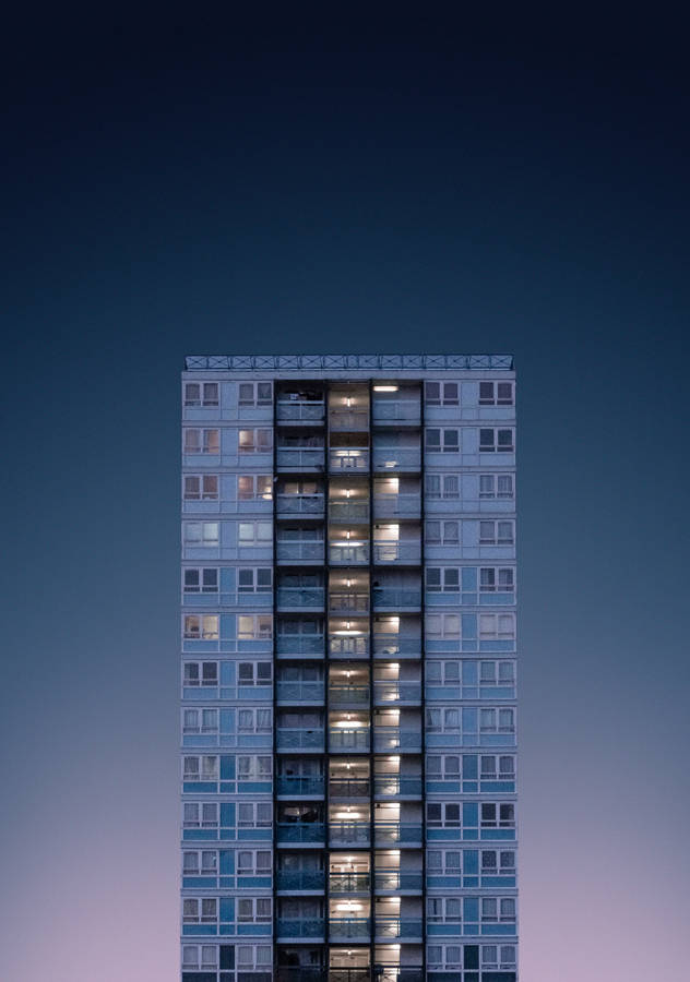 Minimal Blue 3d Building Facade Wallpaper