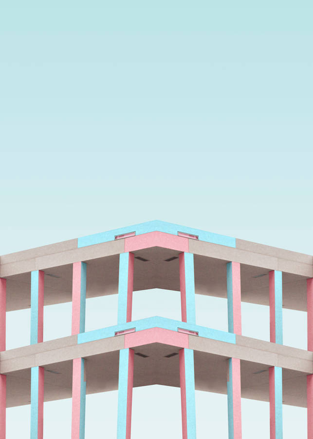 Minimal Blue And Pink Building Architecture Wallpaper