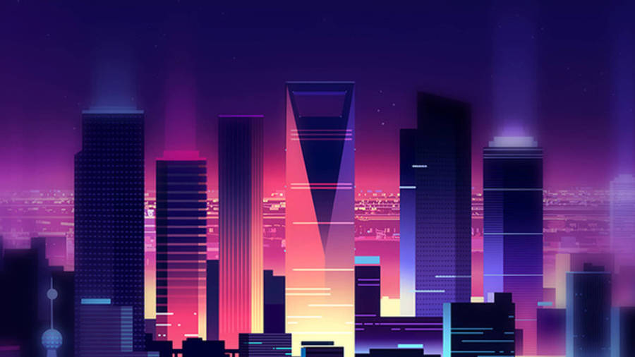 Minimalist 3d Retrowave Skyscrapers Wallpaper