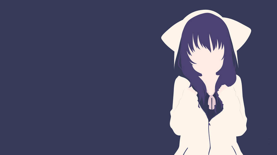Minimalist Anime Girl With Kawaii Cat Hoodie Wallpaper