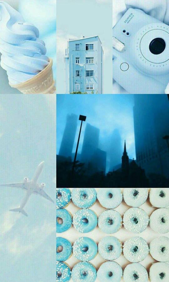 Minimalist Blue Aesthetic Collage Wallpaper