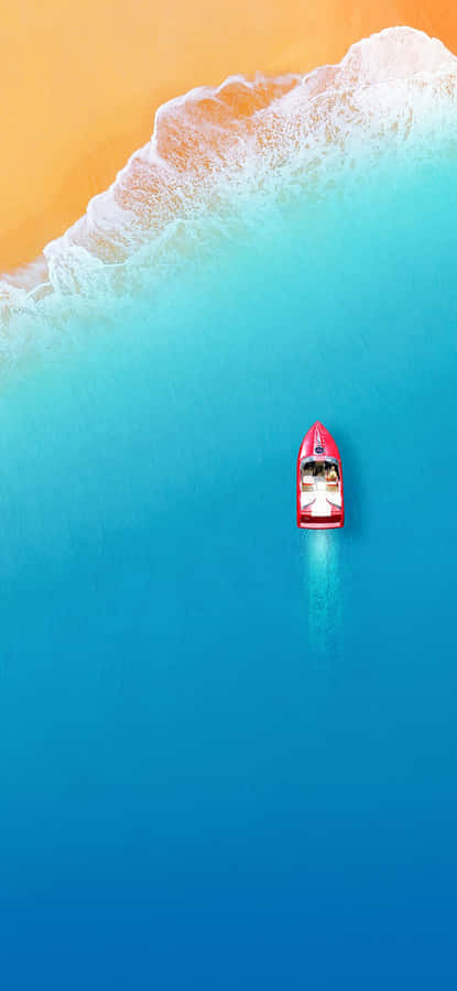 Minimalist Iphone X Red Speedboat At Sea Wallpaper