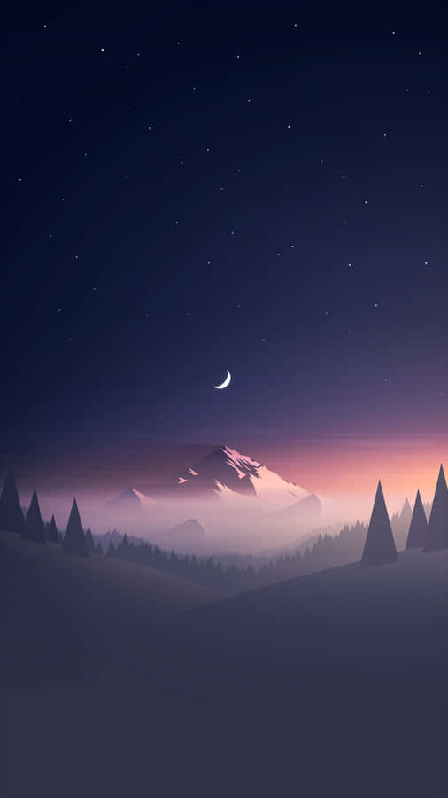 Minimalist Mountain Art With A Crescent Moon Wallpaper