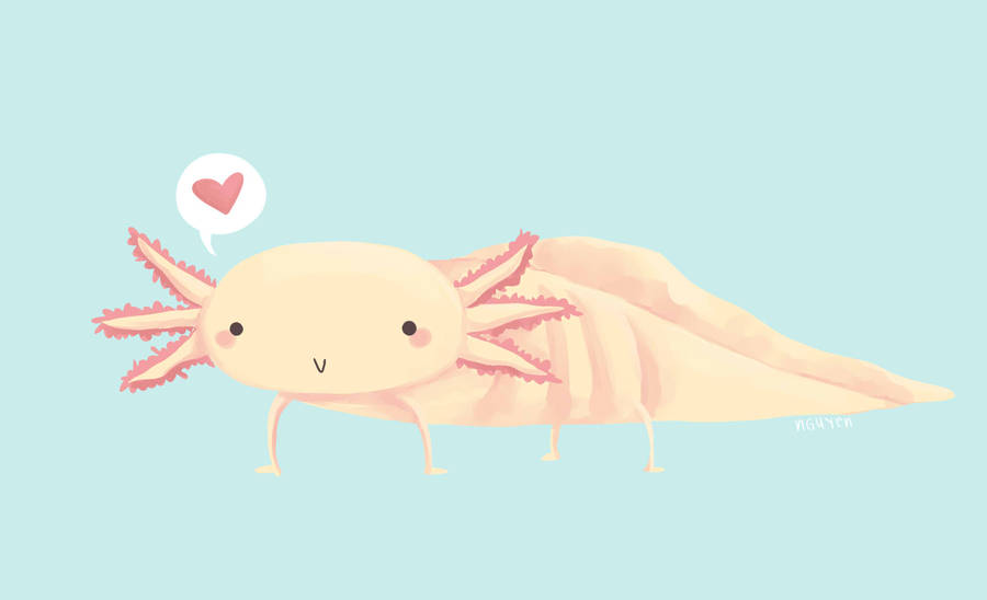 Minimalist Pink Axolotl In Blue Wallpaper