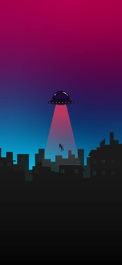 Minimalist Ufo Abduction Red Sky Wallpaper