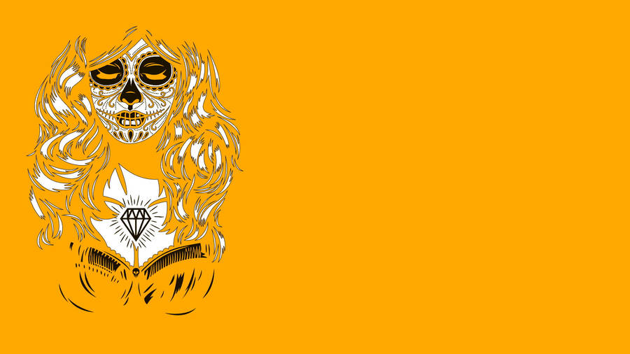 Minimalist Yellow Sugar Skull Design Wallpaper