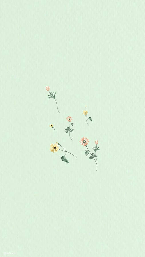 Mint Green Aesthetic Small Flowers Wallpaper