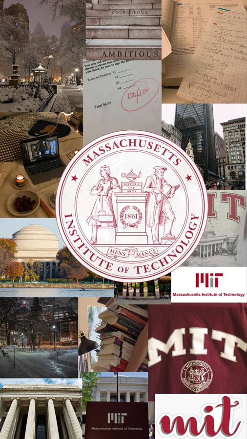 Mit Emblem Against Collage Wallpaper