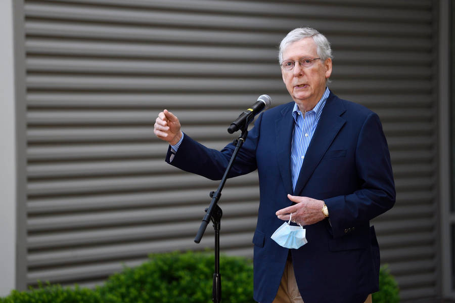 Mitch Mcconnell Delivering An Outdoor Speech Wallpaper