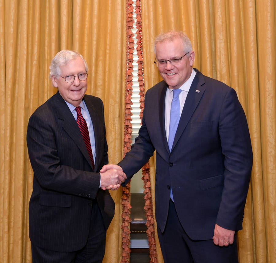 Mitch Mcconnell Shakes Hands With Scott Morrison Wallpaper