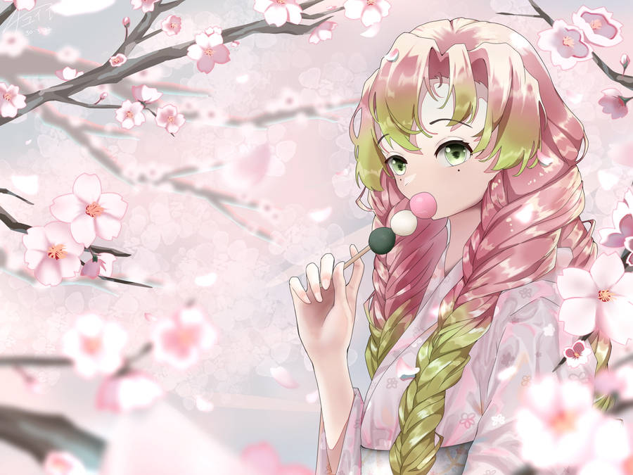 Mitsuri Kanroji Dango Eat Wallpaper