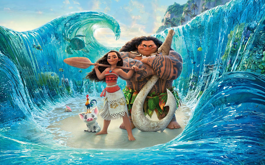 Moana Pua Hei Hei And Maui Wallpaper