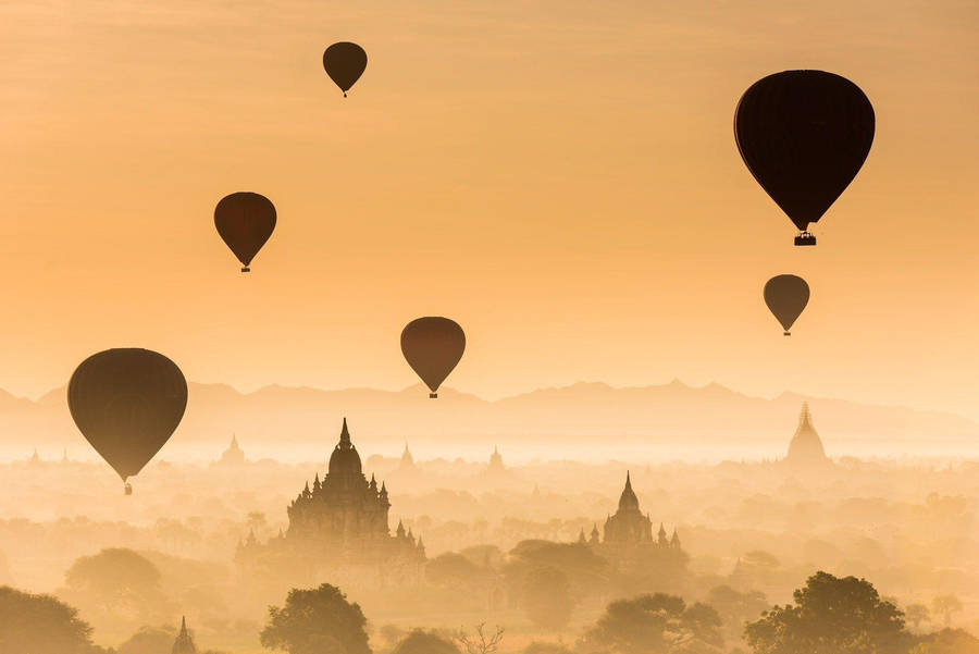 Modern Burma Hot Air Balloons Wallpaper