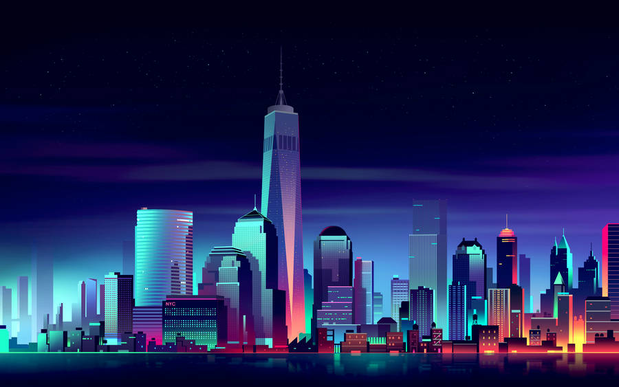 Modern Neon City Landscape Wallpaper