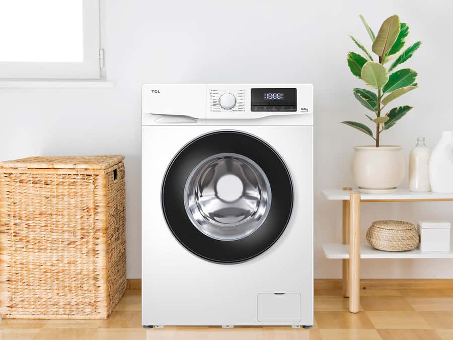 Modern Washing Machinein Laundry Room Wallpaper