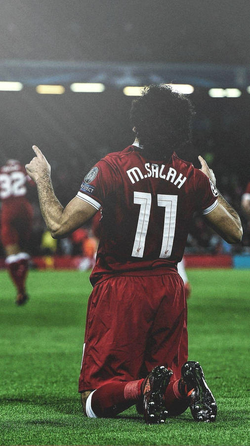 Mohamed Salah Kneeling Pose Wallpaper