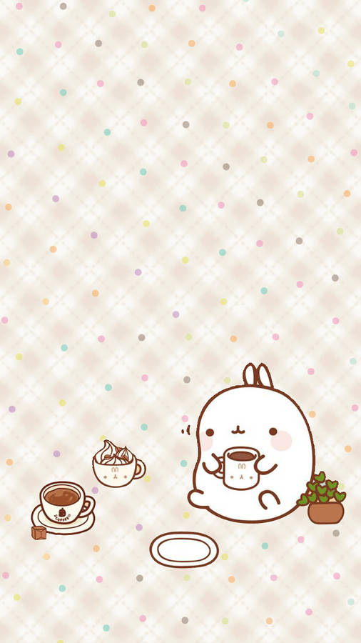 Molang Drinking Coffee Wallpaper